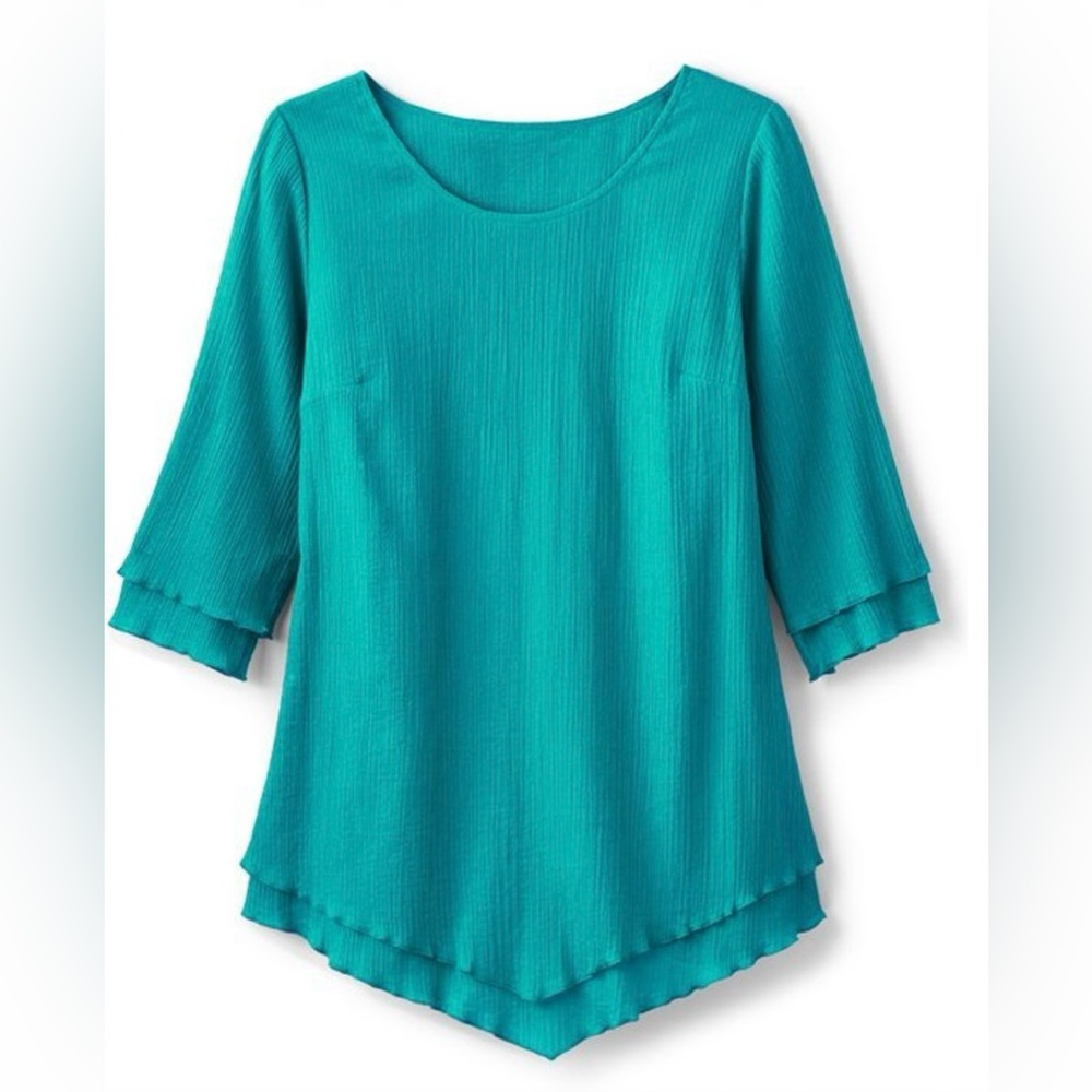 Soft Surroundings 3/4 Sleeve Siesta Key Gauze Tunic teal L 14 16